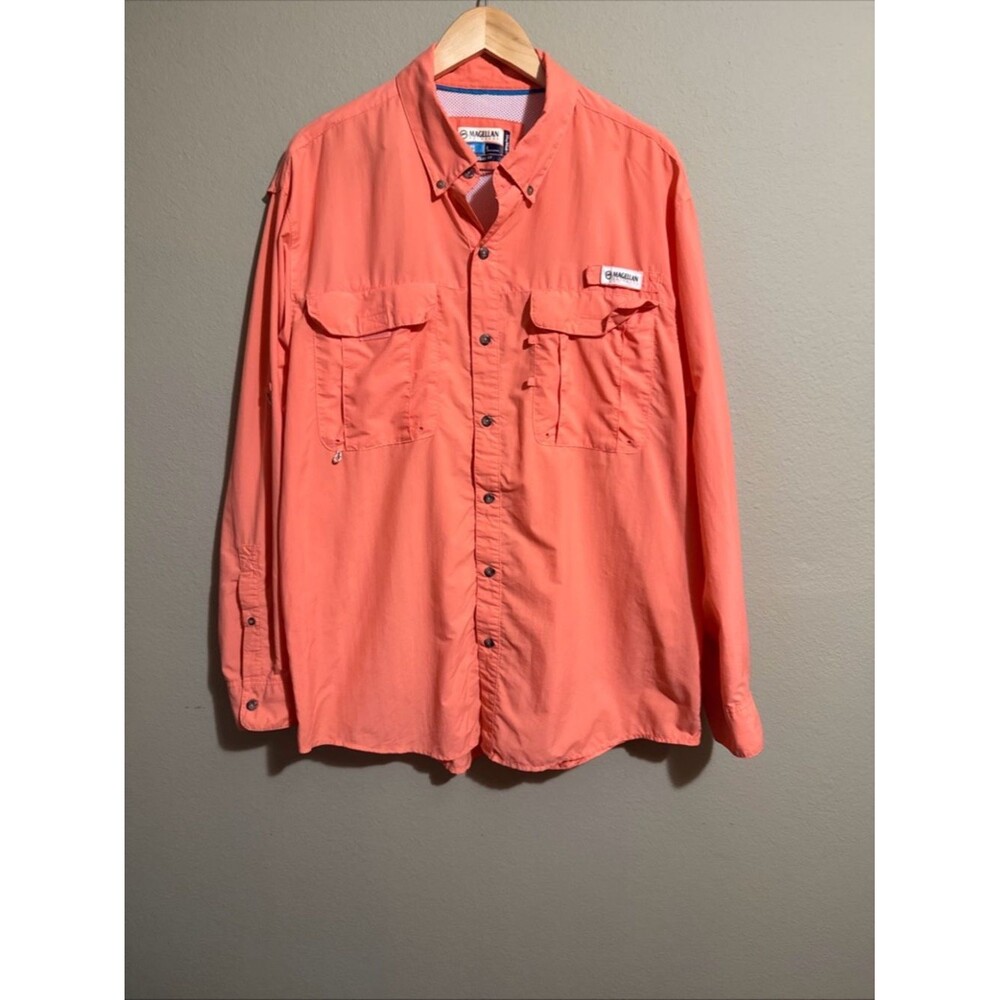 Magellan Men's Fish Gear Shirt Large Coral  Wicking Angler Fit Long Sleeve